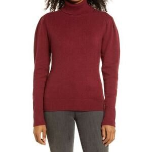 RACHEL PARCELL NEW $79 Puff Shoulder‎ Turtleneck Sweater in Red Cordavan XS